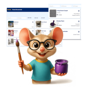 A happy possum with paintbrush in one hand and a paint pot in the other showing how he has used Life Possum to assist with his renovation and DIY organisation.